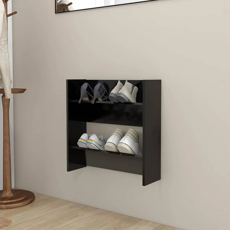 Load image into Gallery viewer, VidaXL Wandschoenenkast 60x18x60 cm bewerkt hout zwart
