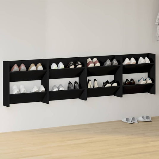 Vidaxl wandschoenenkasten 4 st 60x18x60 cm bewerkt hout zwart