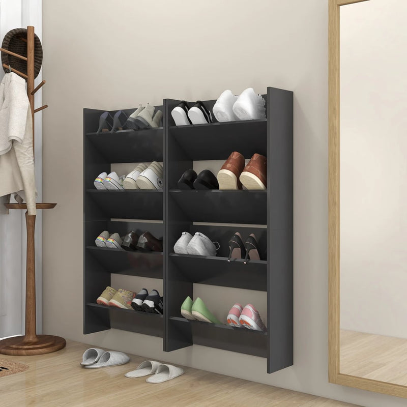 Load image into Gallery viewer, Vidaxl wandschoenenkasten 4 st 60x18x60 cm bewerkt hout grijs
