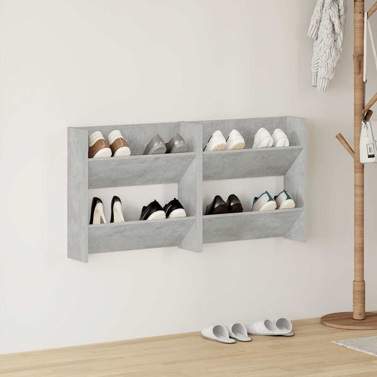 Vidaxl wandschoenenkasten 2 st 60x18x60 cm spaanplaat betongrijs
