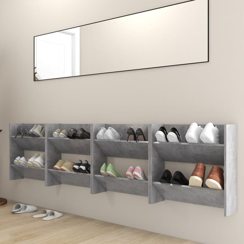 Load image into Gallery viewer, VidaXL Wandschoenenkasten 4 st 60x18x60 cm bewerkt hout betongrijs
