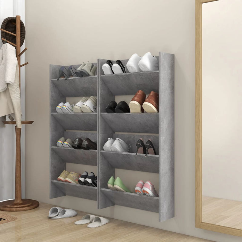 Load image into Gallery viewer, VidaXL Wandschoenenkasten 4 st 60x18x60 cm bewerkt hout betongrijs
