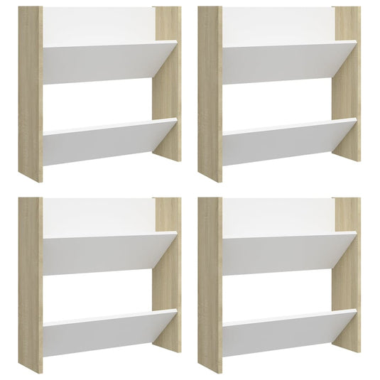 Vidaxl wandschoenenkasten 4 st 60x18x60 cm hout wit sonoma eiken