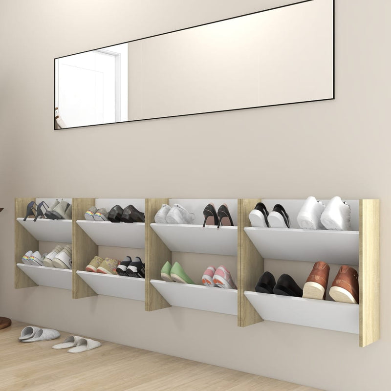 Load image into Gallery viewer, Vidaxl wandschoenenkasten 4 st 60x18x60 cm hout wit sonoma eiken

