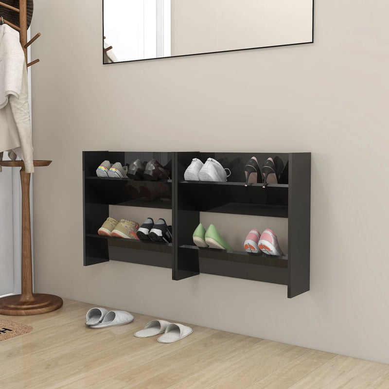 Load image into Gallery viewer, Vidaxl wandschoenenkasten 2 st 60x18x60 cm hout hoogglans zwart
