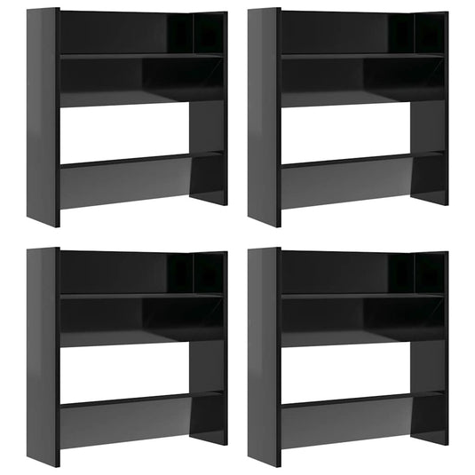 Vidaxl wandschoenenkasten 4 st 60x18x60 cm hout hoogglans zwart
