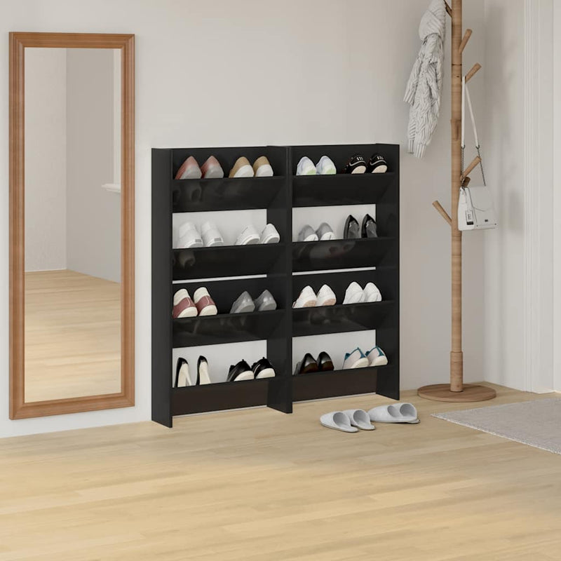 Load image into Gallery viewer, Vidaxl wandschoenenkasten 4 st 60x18x60 cm hout hoogglans zwart
