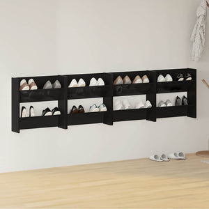 Vidaxl wandschoenenkasten 4 st 60x18x60 cm hout hoogglans zwart
