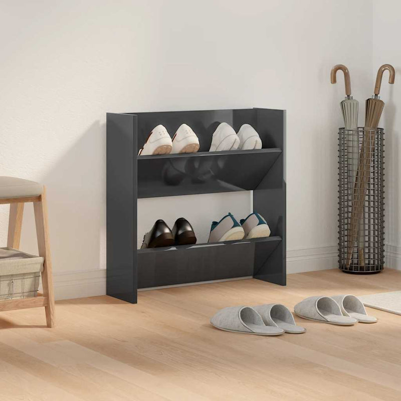 Load image into Gallery viewer, Vidaxl wandschoenenkast 60x18x60 cm bewerkt hout hoogglans grijs
