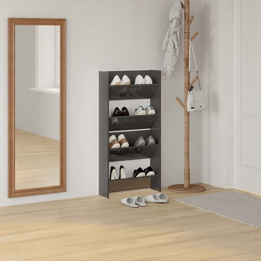 Vidaxl wandschoenenkasten 2 st 60x18x60 cm hout hoogglans grijs