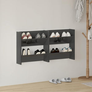 Vidaxl wandschoenenkasten 2 st 60x18x60 cm hout hoogglans grijs