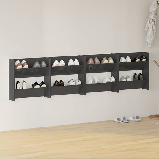 Vidaxl wandschoenenkasten 4 st 60x18x60 cm hout hoogglans grijs