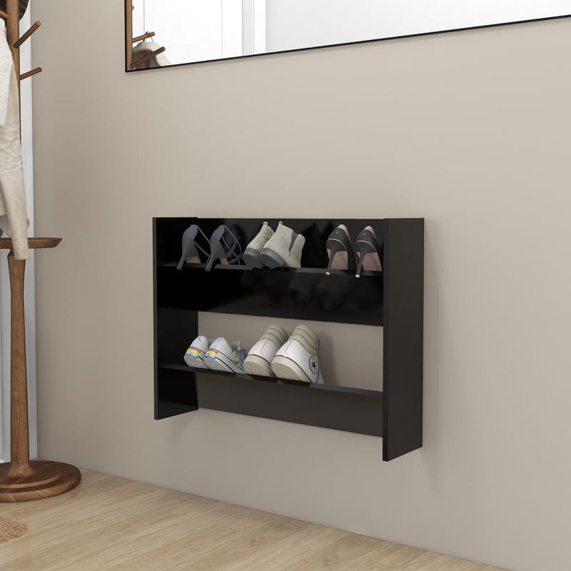 Load image into Gallery viewer, Vidaxl wandschoenenkast 80x18x60 cm bewerkt hout zwart

