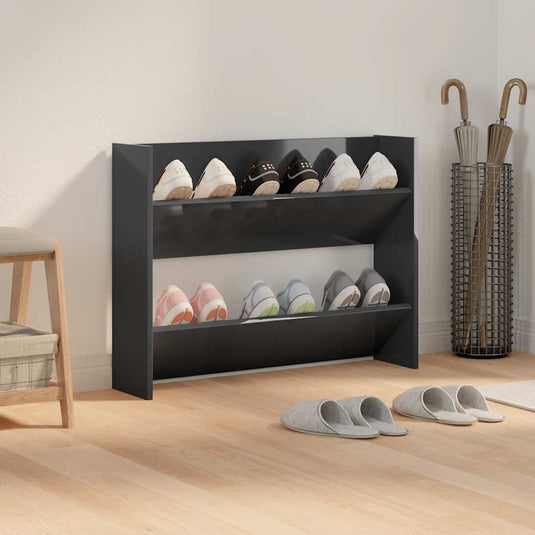 Vidaxl wandschoenenkast 80x18x60 cm bewerkt hout hoogglans zwart