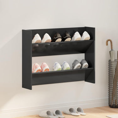Vidaxl wandschoenenkast 80x18x60 cm bewerkt hout hoogglans zwart