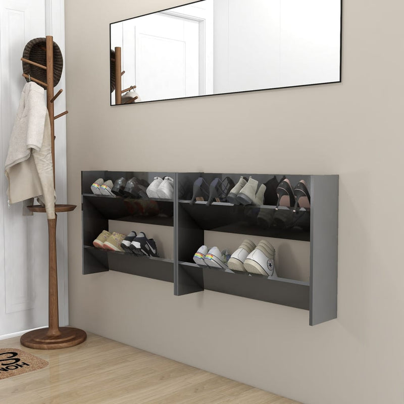 Load image into Gallery viewer, Vidaxl wandschoenenkasten 2 st 80x18x60 cm hout hoogglans grijs
