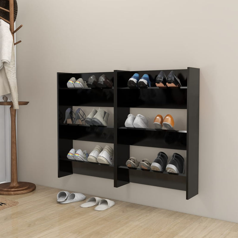 Load image into Gallery viewer, VidaXL Wandschoenenkasten 2 st 60x18x90 cm bewerkt hout zwart

