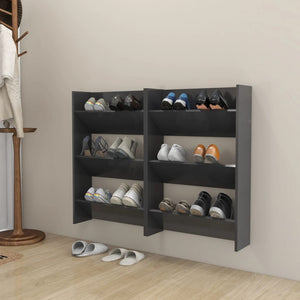 Vidaxl wandschoenenkasten 2 st 60x18x90 cm bewerkt hout grijs