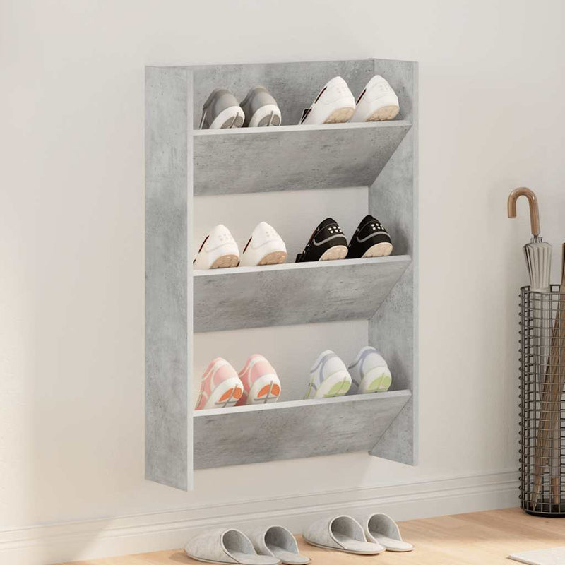 Cargue la imagen en el visor de la galería, Vidaxl wandschoenenkast 60x18x90 cm spaanplaat betongrijs
