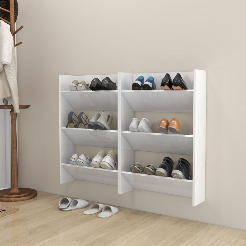 Load image into Gallery viewer, VidaXL Wandschoenenkasten 2 st 60x18x90 cm bewerkt hout hoogglans wit
