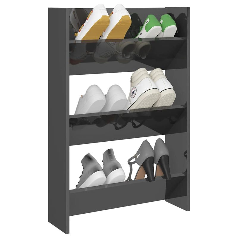 Load image into Gallery viewer, Vidaxl wandschoenenkast 60x18x90 cm bewerkt hout hoogglans grijs
