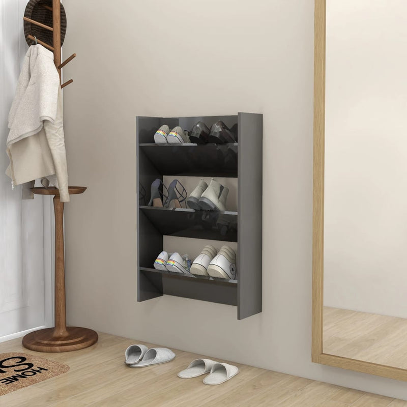Load image into Gallery viewer, Vidaxl wandschoenenkast 60x18x90 cm bewerkt hout hoogglans grijs

