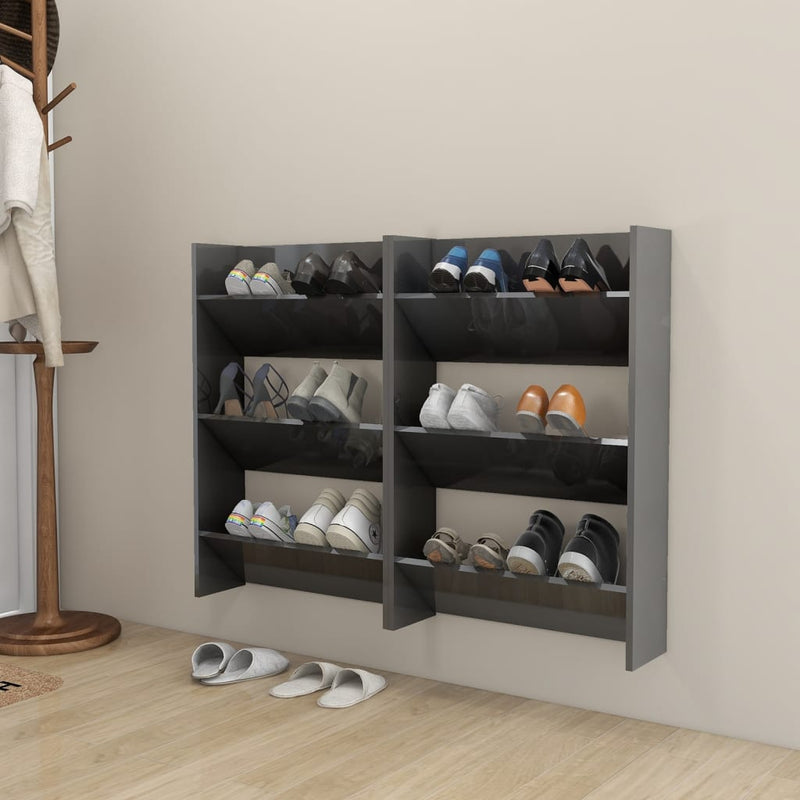 Load image into Gallery viewer, Vidaxl wandschoenenkasten 2 st 60x18x90 cm hout hoogglans grijs
