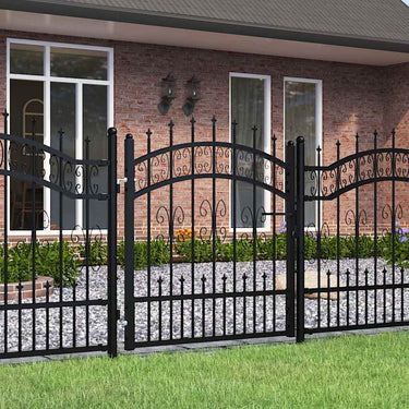 Vidaxl hekpoort met speerpunt zwart 103x100 cm gepoedercoat staal