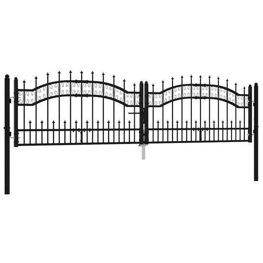 Vidaxl hekpoort met speerpunt zwart 305x75 cm gepoedercoat staal