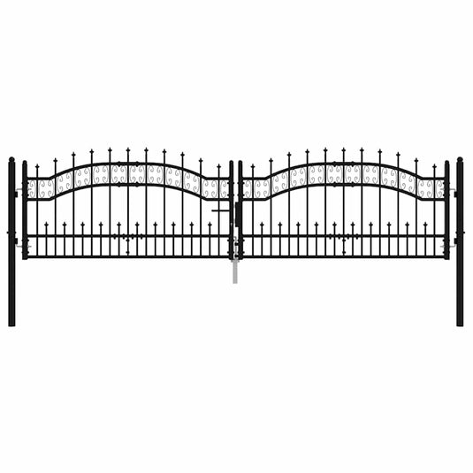 Vidaxl hekpoort met speerpunt zwart 305x75 cm gepoedercoat staal