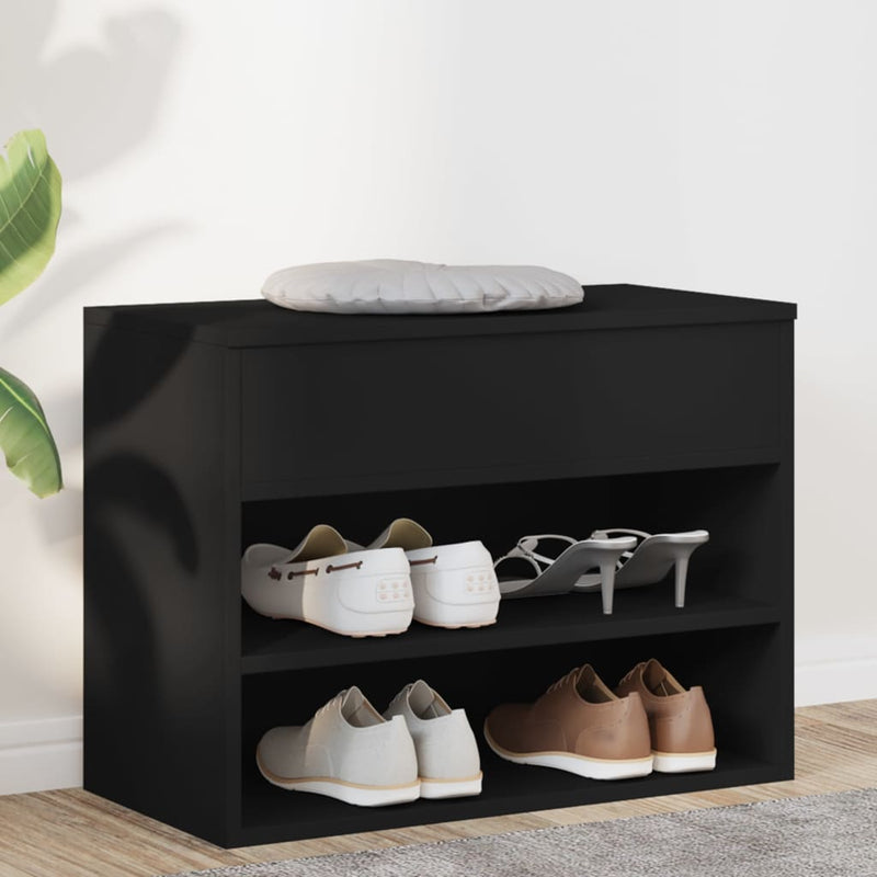 Load image into Gallery viewer, Vidaxl schoenenbank 60x30x45 cm bewerkt hout zwart
