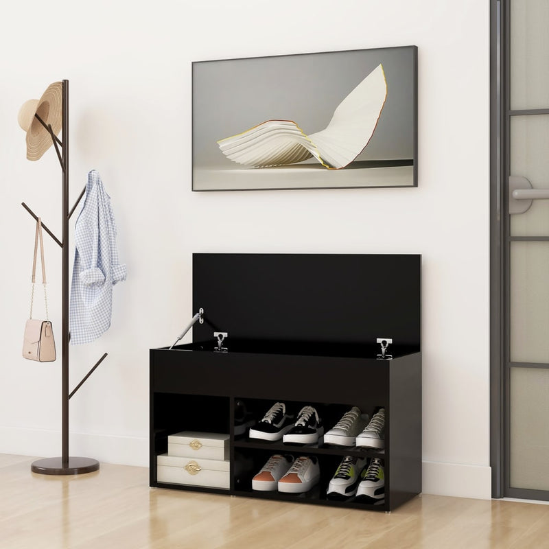 Load image into Gallery viewer, Vidaxl schoenenbank 80x30x45 cm bewerkt hout zwart
