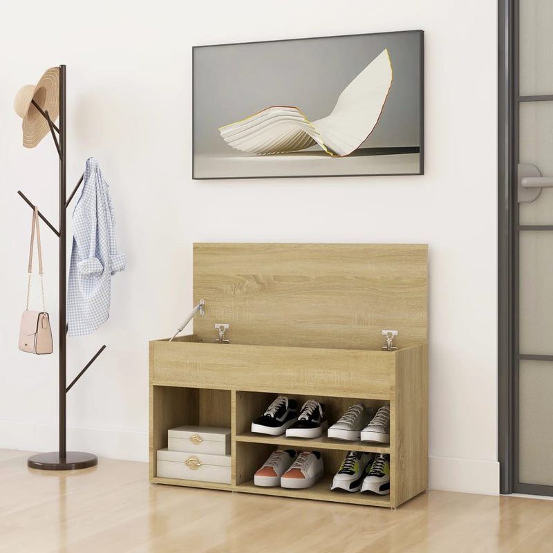 Load image into Gallery viewer, Vidaxl schoenenbank 80x30x45 cm bewerkt hout sonoma eikenkleurig
