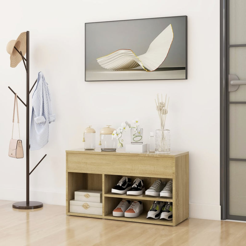 Load image into Gallery viewer, Vidaxl schoenenbank 80x30x45 cm bewerkt hout sonoma eikenkleurig
