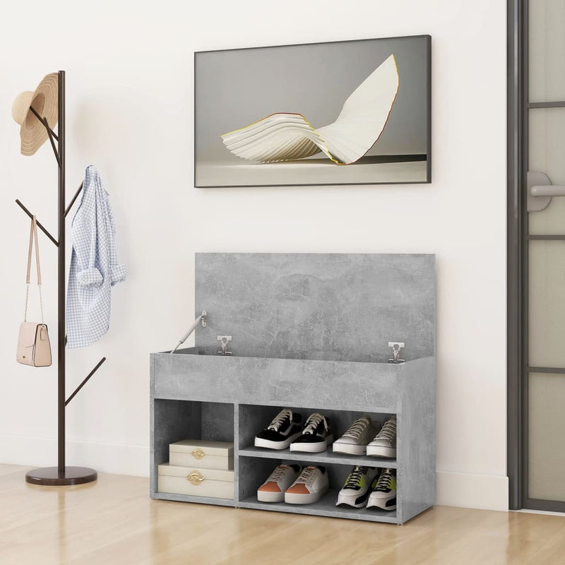 Load image into Gallery viewer, Vidaxl schoenenbank 80x30x45 cm bewerkt hout betongrijs
