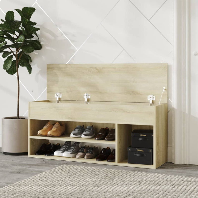 Load image into Gallery viewer, Vidaxl schoenbank 105x30x45 cm bewerkt hout sonoma eikenkleurig
