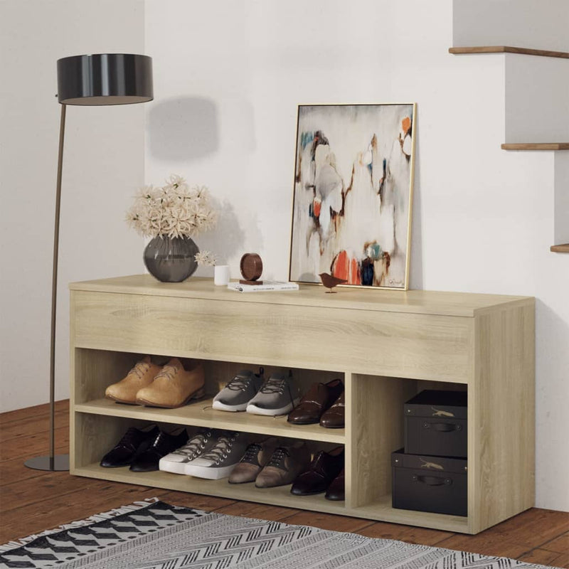 Load image into Gallery viewer, Vidaxl schoenbank 105x30x45 cm bewerkt hout sonoma eikenkleurig
