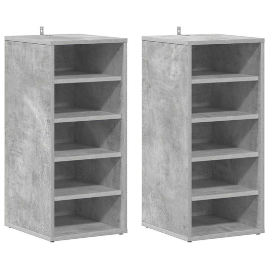 Vidaxl schoenenkasten 2 st 31,5x35x70 cm bewerkt hout betongrijs