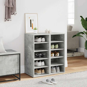 Vidaxl schoenenkasten 2 st 31,5x35x70 cm bewerkt hout betongrijs