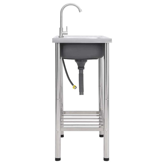 Vidaxl campinggootsteen enkele bak met kraan roestvrij staal