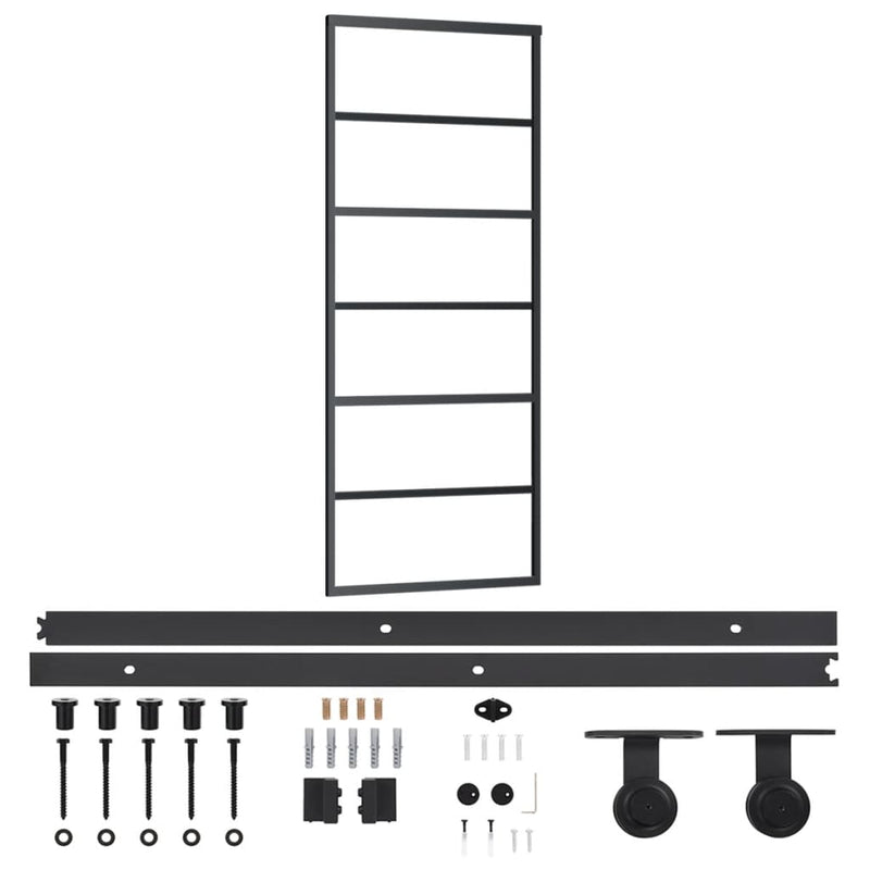 Load image into Gallery viewer, Vidaxl schuifdeur met beslag 76x205 cm aluminium en esg-glas
