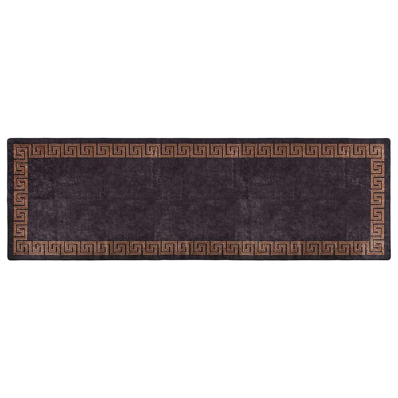 Chargez l'image dans la visionneuse de la galerie, Vidaxl vloerkleed wasbaar anti-slip 80x300 cm zwart en goudkleurig

