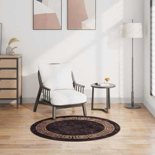 Vidaxl vloerkleed wasbaar anti-slip ø120 cm zwart en goudkleurig