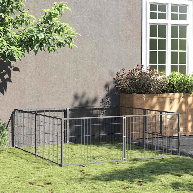 Chargez l'image dans la visionneuse de la galerie, Vidaxl hondenkennel 4 m² staal zilverkleurig
