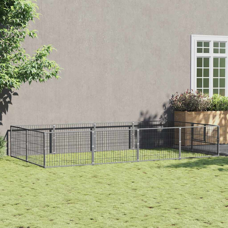 Load image into Gallery viewer, Vidaxl hondenkennel 8 m² staal zilverkleurig
