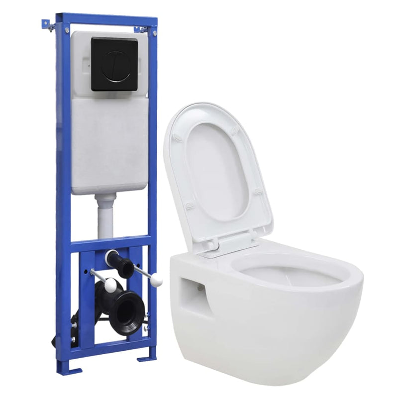 Load image into Gallery viewer, VidaXL Hangend toilet met hoge verbogen stortbak keramiek
