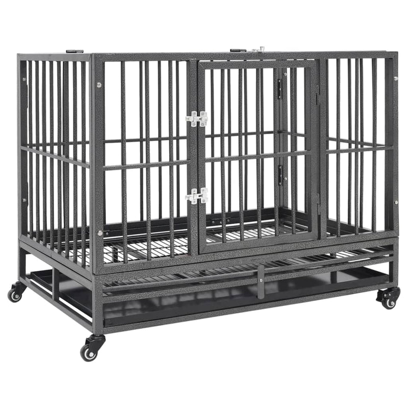 Load image into Gallery viewer, Vidaxl hondenbench met wielen 102x72x85 cm staal
