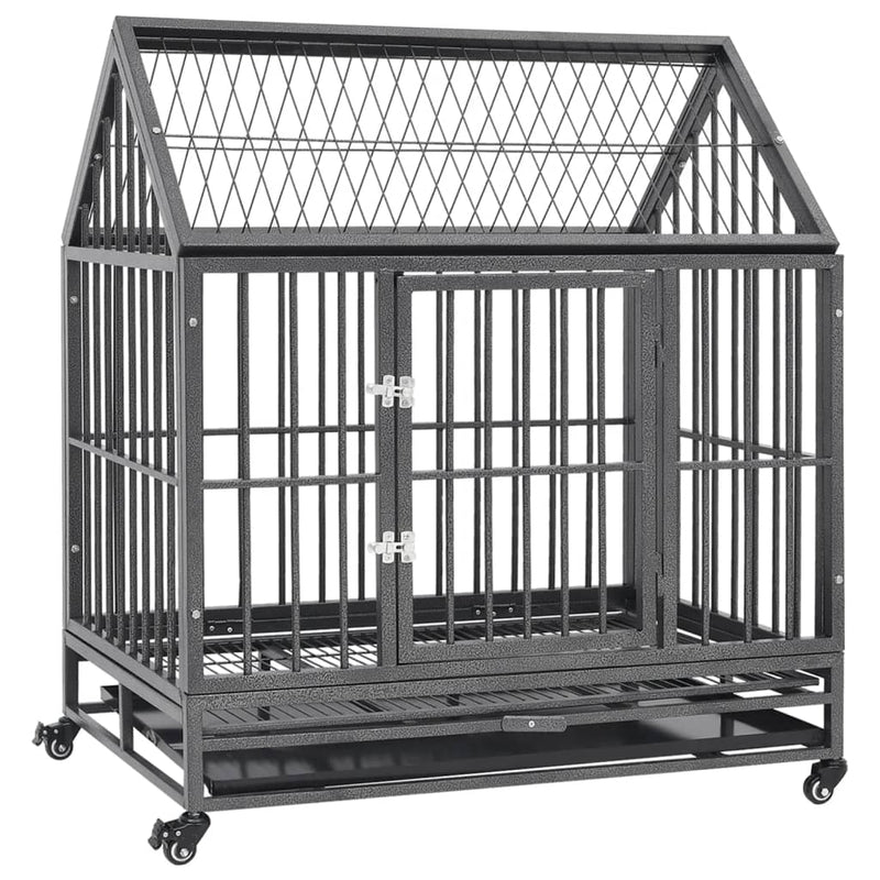Load image into Gallery viewer, Vidaxl hondenbench met wielen en dak 92x62x106 cm staal
