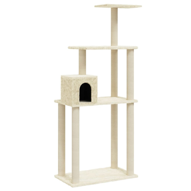 Load image into Gallery viewer, Vidaxl kattenkrabpaal met sisal krabpalen 147 cm crèmekleurig
