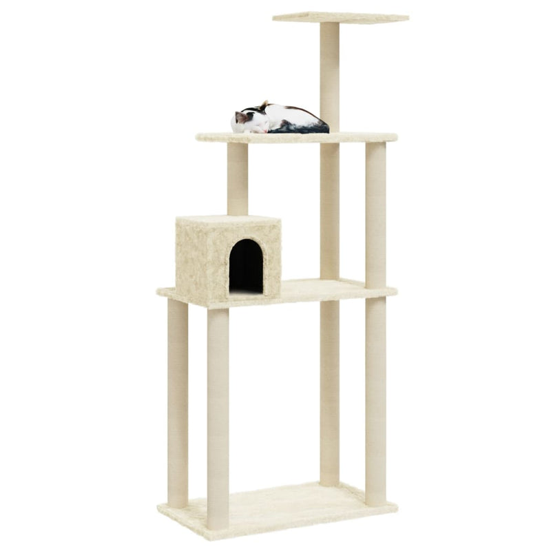 Load image into Gallery viewer, Vidaxl kattenkrabpaal met sisal krabpalen 147 cm crèmekleurig

